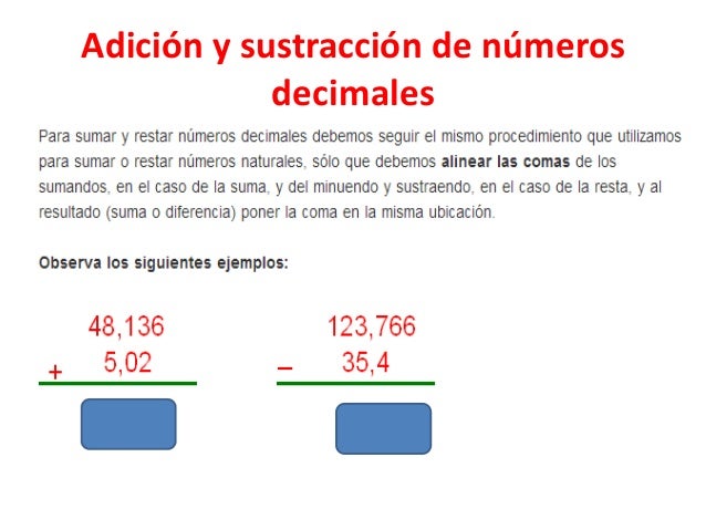 Adición y sustracción de números decimales