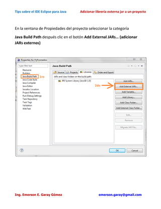 Adicionar libreria externa jar a un proyecto java en eclipse | PDF