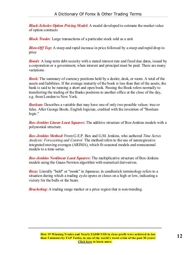 Forex trading dictionary