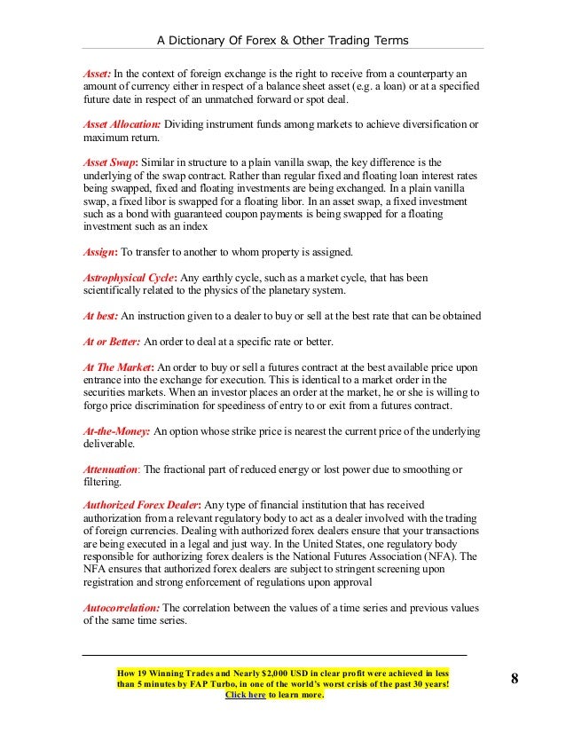 Forex terms dictionary