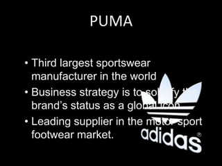 Three different categories of adidas strategies: adidas products divisions, distribution, and pricing strategies.FOOTBALLMain focus area at adidas