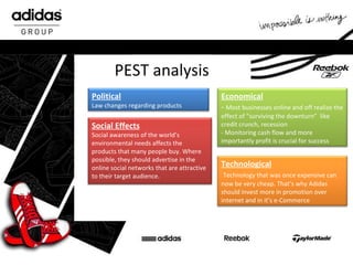 PEST analysis Political L aw changes regarding products Economical -  Most businesses online and off realize the effect of...