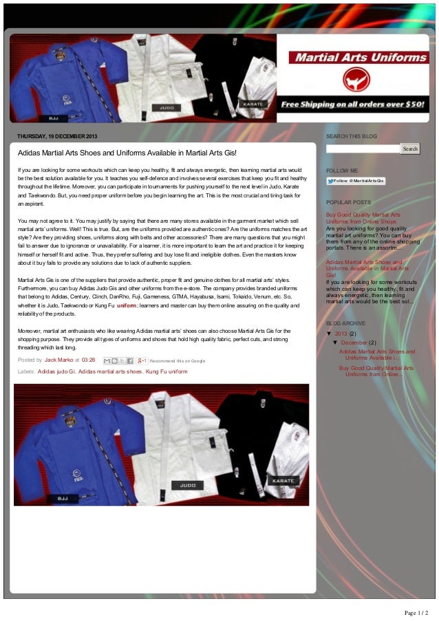 Adidas Martial Arts Shoes and Uniforms Available in Martial Arts Gis!