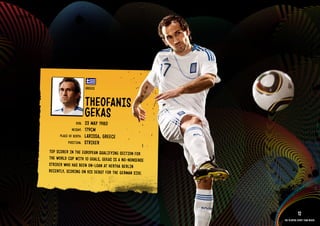 GROuP b - GREECE




                                           GREECE


                                           THEOFANIS
                                           GEkAS
                                    DOb:   23 MAY 1980
                                 HEIGHT:   179CM
                         PlACE OF bIRTH:   lARISSA, GREECE
                              POSITION:    STRIkER
                   TOP SCORER IN THE EuROPEAN QuAlIFYIN G SECTION FOR
                   THE WORlD CuP WITH 10 GOAlS, GEkAS IS A NO-NONSENSE
                   STRIkER WHO HAS bEEN ON-lOAN AT HERTHA bERlIN
                   RECENTlY, SCORING ON HIS DEbuT FOR THE GERMAN SIDE.

               RElATED PlAYE R ASSETS >>



                                                                                     12
                                                                         The players every team needs
 