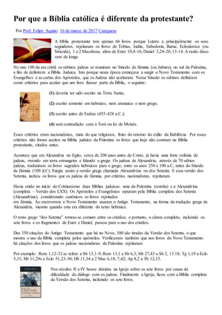 A diferença entre biblia catolica e evangelica | DOCX