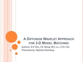 A Diffusion Wavelet Approach for 3-D Model Matching Authors: K.P. Zhu, Y.S. Wong, W.F. Lu, J.Y.H. Fuh Presented by: Raphael Steinberg 