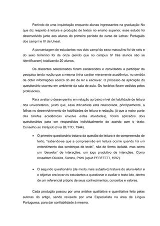 Texto Intrepido A dificuldade de leitura, compreensão e produção de textos dos alunos ...