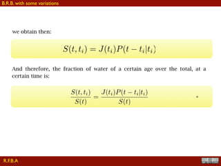 !29
And therefore, the fraction of water of a certain age over the total, at a
certain time is:
we obtain then:
*
R.F.B.A
B.R.B. with some variations
 