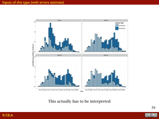 !59
racy is considered acceptable for the long term water balance
analysis in this study. This could also be due to di↵erence in
the temporal and spatial scale between the model and MODIS
data.
HRU1 HRU4
HRU13 HRU37
0
2
4
6
0
2
4
6
Feb 21 06:00 Feb 21 12:00 Feb 21 18:00 Feb 22 00:00 Feb 22 06:00 Feb 21 06:00 Feb 21 12:00 Feb 21 18:00 Feb 22 00:00 Feb 22 06:00
time
Rainfall/snowpartition(mm/hour)
Precip Type
Snowfall,Js
Rainfall,JR
Figure 15: Comparison of four selected HRUs (HRU 1, 4, 13, 37) time
series snowfall separation estimates during Feb 21-22, 2004 event.
Modeling at HRU level, as it is the aggregation of each point within
the HRu that can be characterized by pure snowfall or pure rainfall or
snow-water mix event, the water-snow mixing is more physically and
statistically meaningful.
portrays at ﬁgure 8
elevation have high
elling than at low el
responsible for high
approach, could com
cipitation during sn
5. Summary and o
In this study a s
oped and deployed
get. These range fr
umes at which the
input forcings, to th
each of the hydrolo
the errors made (ass
been performed. W
ducible by sharing
from information in
Considering Pos
Italy, this study test
terpolation and sem
rainfall anount and
of semivariogram m
main di↵erent in th
R.F.B.A
Inputs of this type (with errors estimate)
This actually has to be interpreted
 