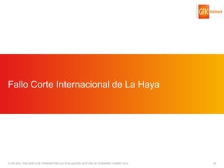 Fallo Corte Internacional de La Haya

© GfK 2014 | ENCUESTA DE OPINIÓN PÚBLICA: EVALUACIÓN GESTIÓN DE GOBIERNO | ENERO 2014

55

 
