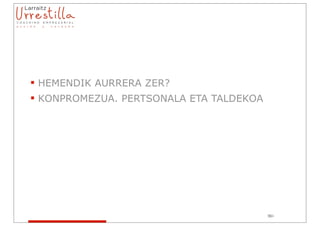  HEMENDIK AURRERA ZER?
 KONPROMEZUA. PERTSONALA ETA TALDEKOA




                                         104
                                         36
 