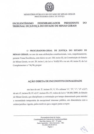 Procurador Geral do Estado de MG propôs ação direta de inconstitucionalidade do contrato