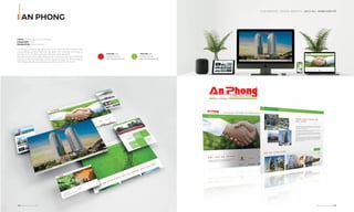 AN PHONG
OUR SERVICE I DIGITAL IDENTITY - DỊCH VỤ I NHẬN DIỆN SỐ
104 I Adina Vietnam Proﬁle Adina Vietnam Proﬁle I 105
PANTONE 485C
C0 M100 Y100 K0
R237 G28 B36 #ED1C24
PANTONE 1234C
C50 M0 Y100 K0
R141 G198 B63 #8DC63F
Client: Công ty xây dựng An Phong
Coppyright: 2018
Designed by: Adina Vietnam
An Phong là công ty xây dựng lớn, uy tín trong TP Hồ Chí Minh. Xây
dựng website xứng với tầm vóc tập đoàn, tính sáng tạo cao cùng sự
kết hợp tỉ mỉ chi tiết là yêu cầu bắt buộc phải đạt được.
Website chuẩn nhận diệp thương hiệu, sáng tạo, phá cách ở thiết kế
trang chủ, kết hợp đầy logic với các trang con giúp An Phong khẳng
định đẳng cấp công ty xây dựng có tầm tại Tp Hồ Chí Minh.
 