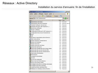 23
Réseaux : Active Directory
Installation du service d'annuaire: fin de l'installation
 