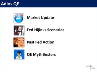 Market Update
Fed Hijinks Scenarios
Past Fed Action
QE MythBusters
Adios QE
 