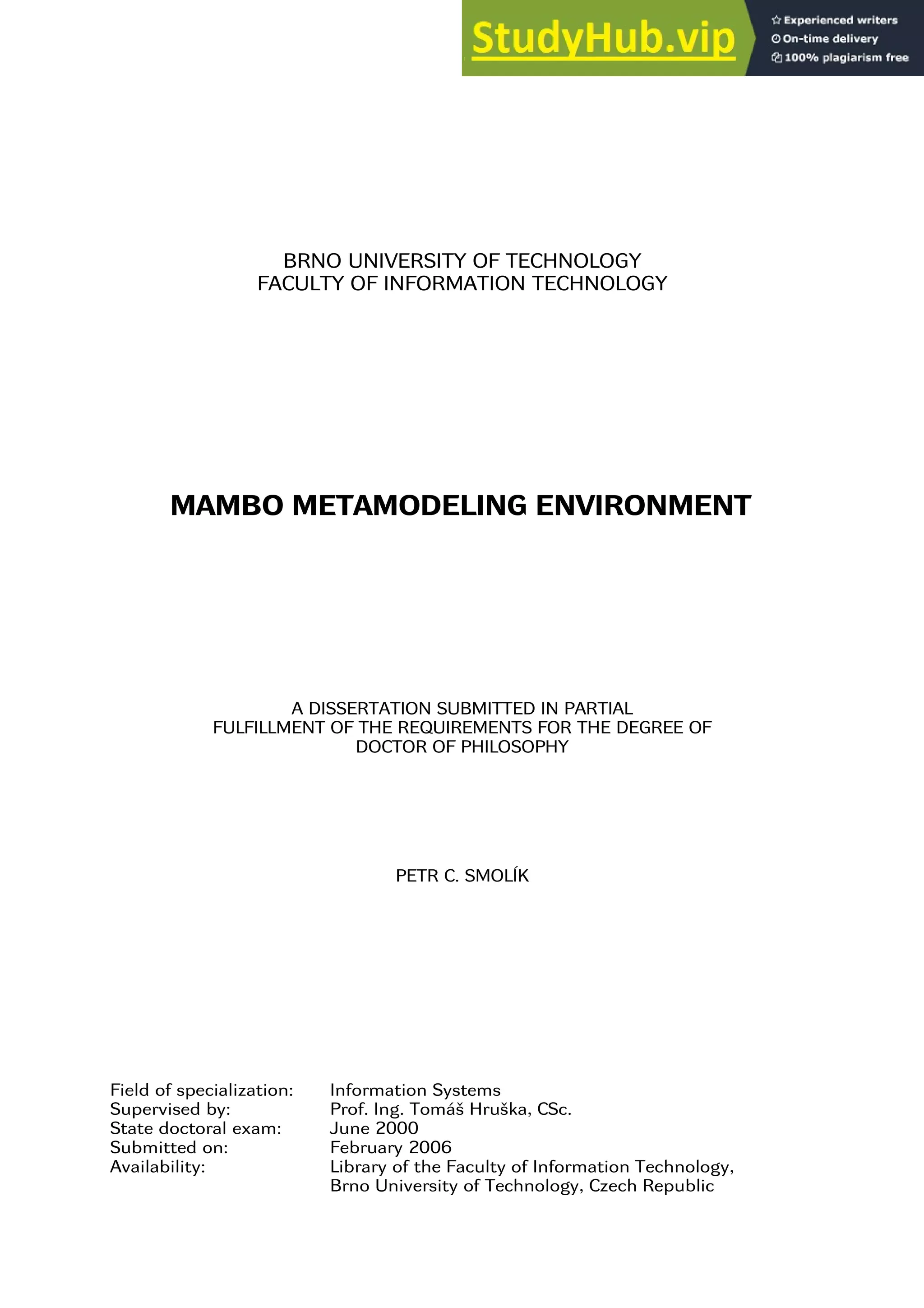 A DISSERTATION SUBMITTED IN PARTIAL FULFILLMENT OF THE REQUIREMENTS FOR ...