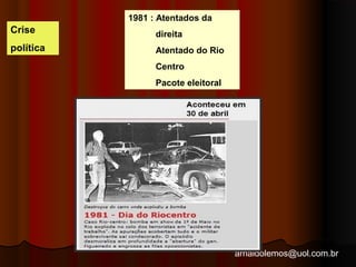 arnaldolemos@uol.com.br 
1981 : Atentados da 
direita 
Atentado do Rio 
Centro 
Pacote eleitoral 
Crise 
política 
 