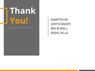 SUMITTED BY-
ADITYA BHARTI
BBA-IB SEM-4
SERIAL NO-06
 