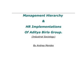 Management Hierarchy  & HR Implementations Of Aditya Birla Group. (Industrial Sociology) By Andrea Mendes 