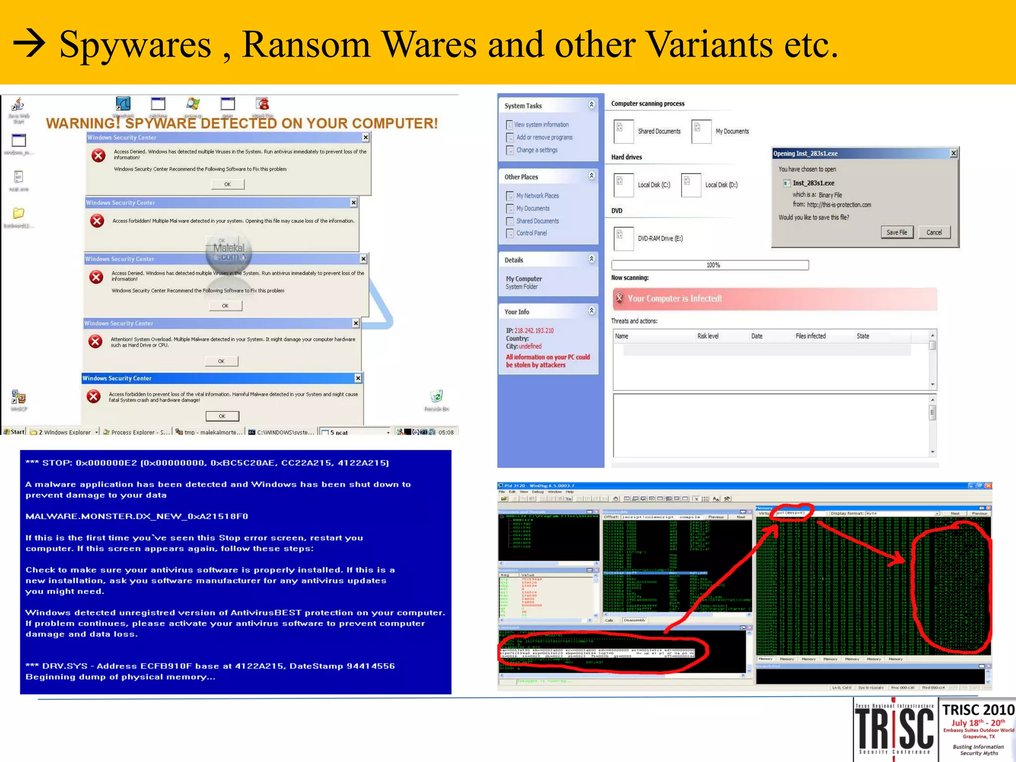  Spywares , Ransom Wares and other Variants etc.
 