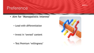 @adisave
Preference
• Aim for ‘Monopolistic Interest’
• Lead with differentiation
• Invest in ‘owned’ content
• Test Premium ‘willingness’
 