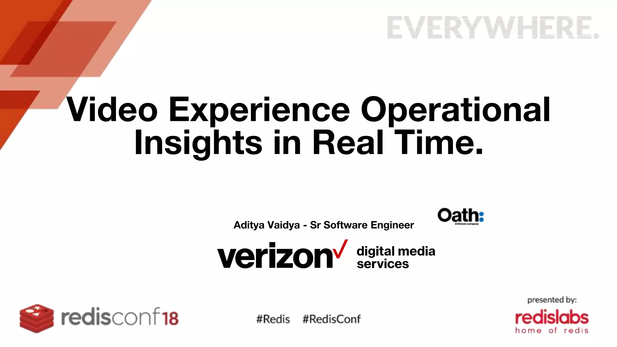 Video Experience Operational
Insights in Real Time.
Aditya Vaidya - Sr Software Engineer