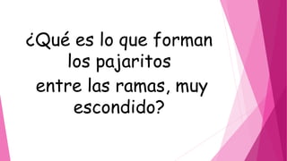 ¿Qué es lo que forman
los pajaritos
entre las ramas, muy
escondido?
 