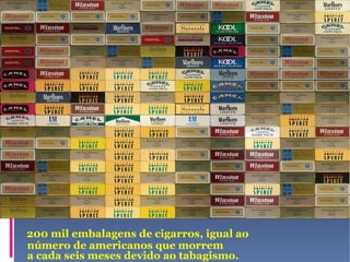   200 mil embalagens de cigarros, igual ao   número de americanos que morrem   a cada seis meses devido ao tabagismo. 