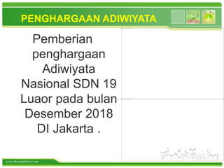 www.themegallery.com
Pemberian
penghargaan
Adiwiyata
Nasional SDN 19
Luaor pada bulan
Desember 2018
DI Jakarta .
PENGHARGAAN ADIWIYATA
 