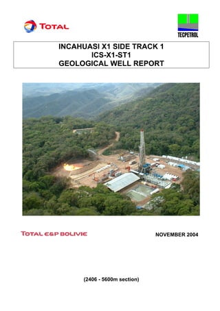 INCAHUASI X1 SIDE TRACK 1
ICS-X1-ST1
GEOLOGICAL WELL REPORT
NOVEMBER 2004
(2406 - 5600m section)
 