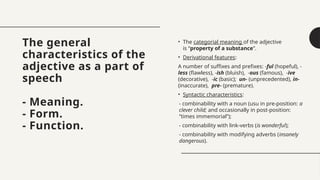 Comprehensive Analysis of Adjectives: Forms, Functions, and Comparison ...
