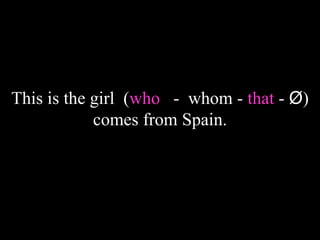 This is the girl (who - whom - that - Ø)
comes from Spain.
 