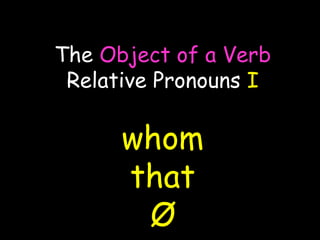 The Object of a Verb
Relative Pronouns I
whom
that
Ø
 