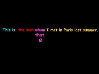 This is the man whom I met in Paris last summer.
that
Ø
 