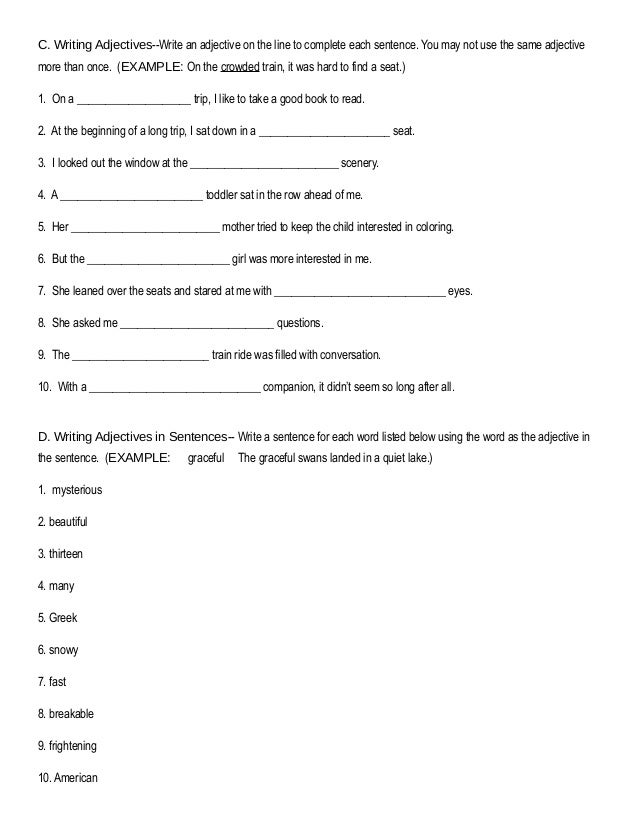 adjective assignment pdf