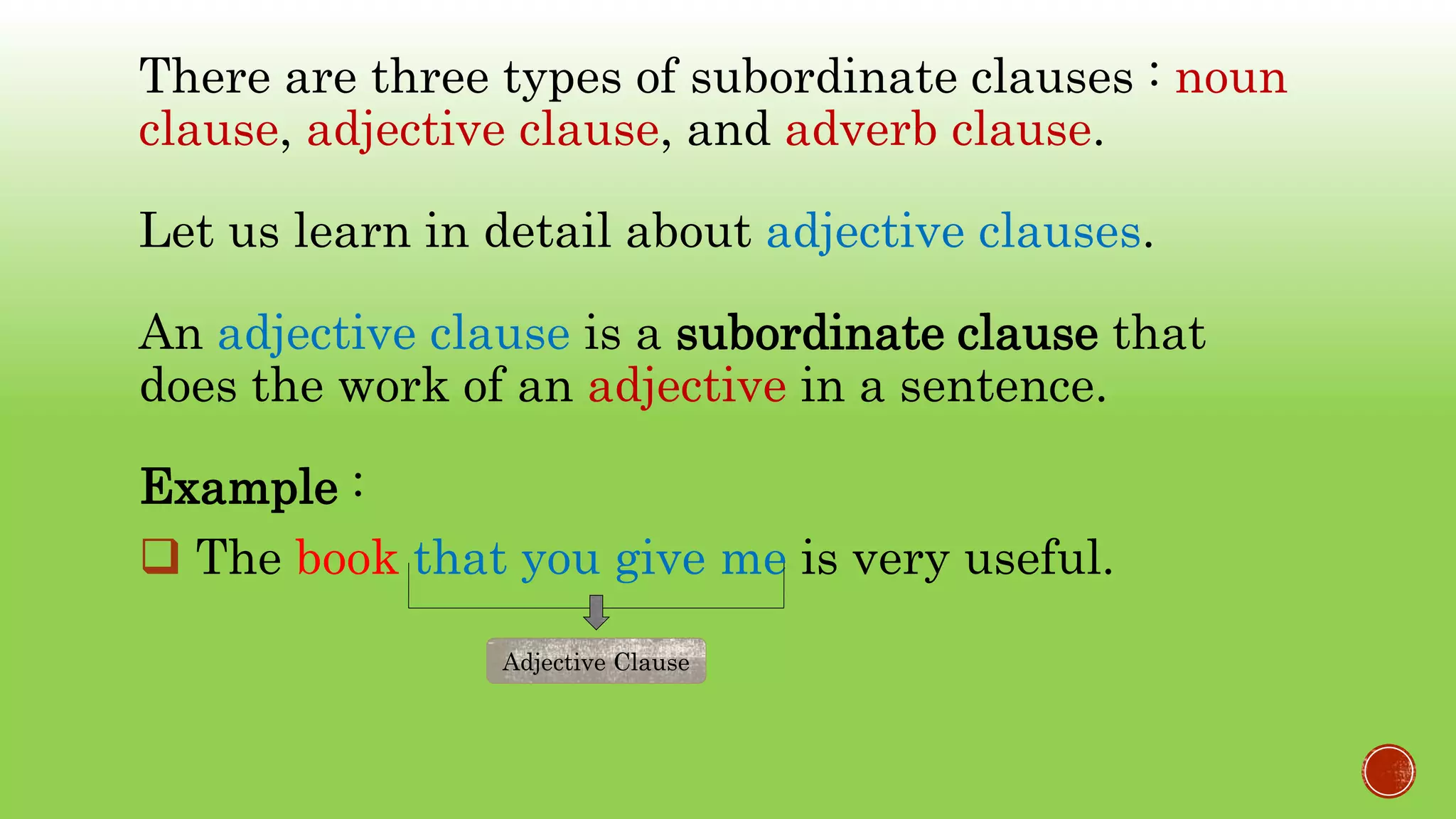 Adjective Clause Types