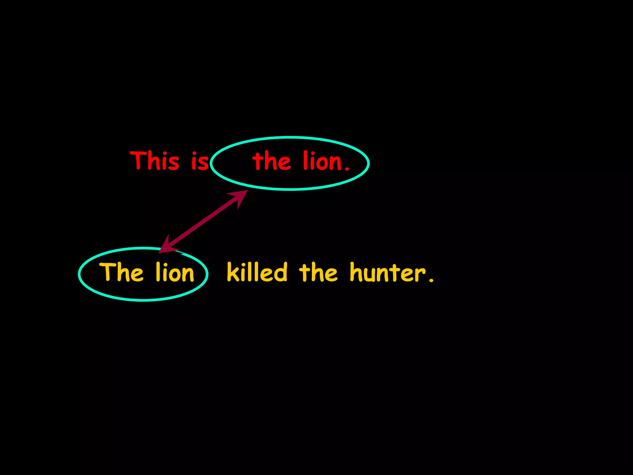 This is the lion.
The lion killed the hunter.
 
