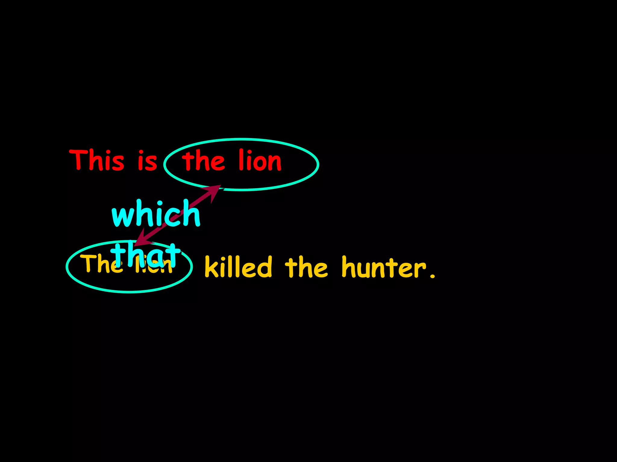 This is the lion
The lion killed the hunter.
which
that
 
