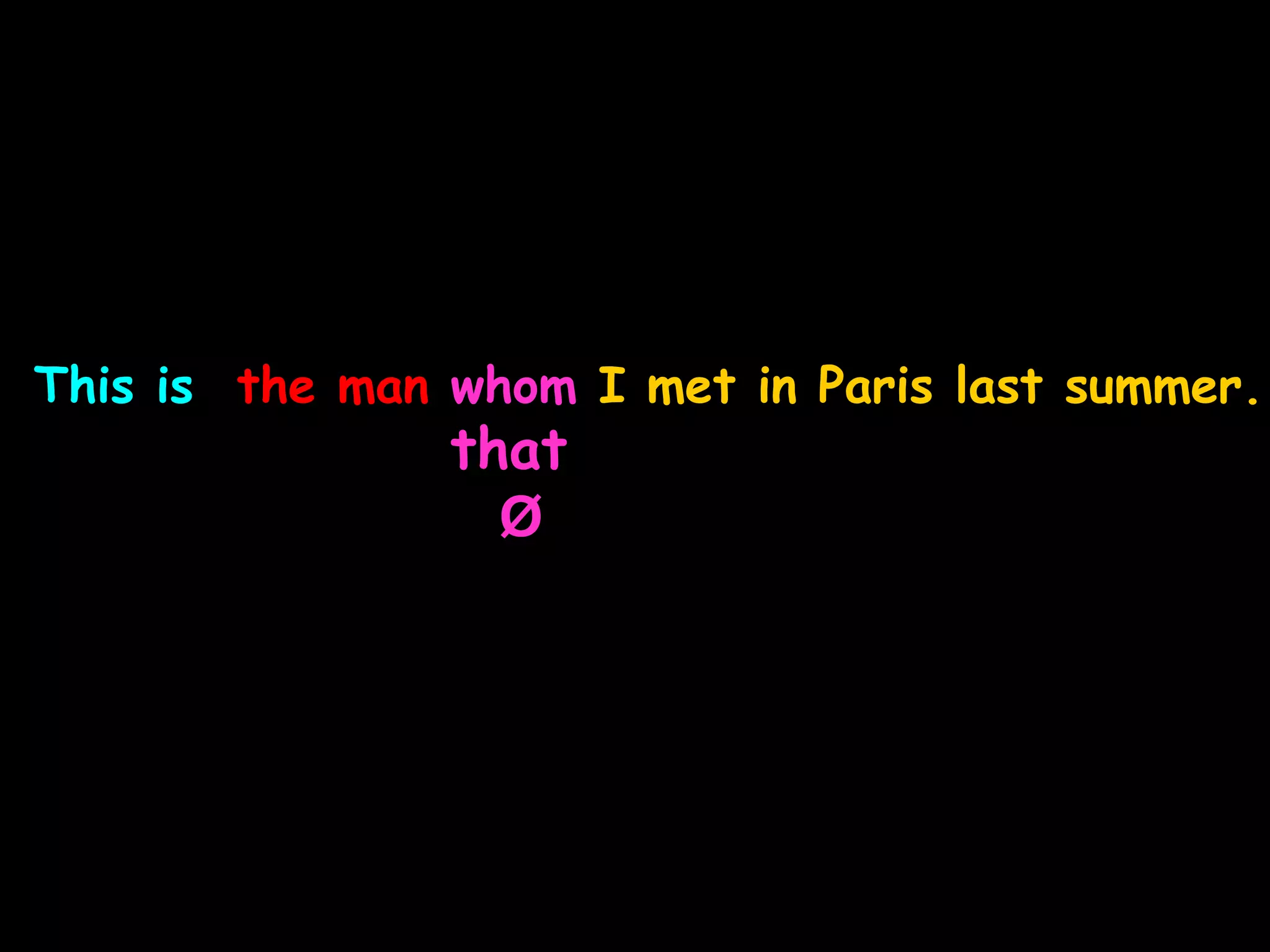 This is the man whom I met in Paris last summer.
that
Ø
 