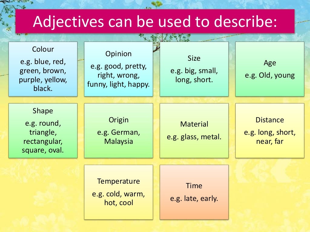 Adjective presentation