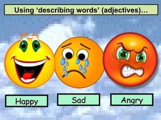 Happy Sad Angry Using ‘describing words’ (adjectives)… 