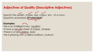 notes of ADJECTIVES.pdf for class 6 and 9 exam | PDF
