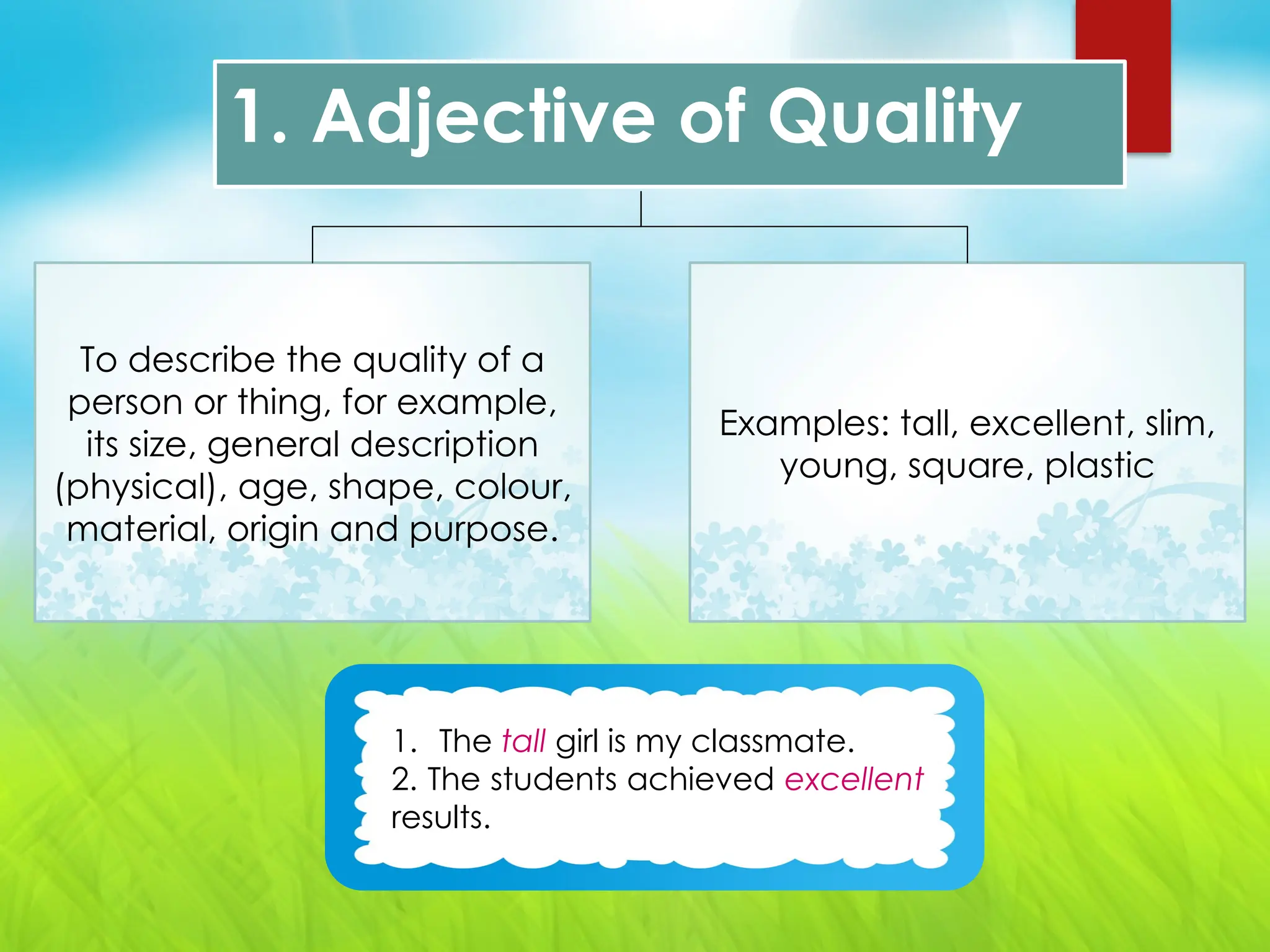 adjectives and types of adjectives ppt presentation | PPTX