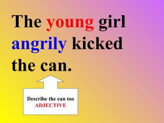 The young girl angrily kicked the can. Describe the can too ADJECTIVE