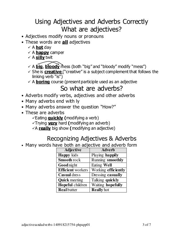grammar lesson adjective adverb adjectival form