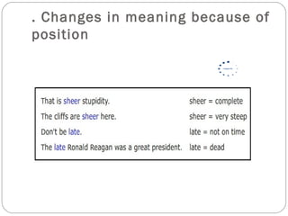 . Changes in meaning because of
position
 