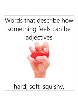 Words that describe how
something feels can be
adjectives
hard, soft, squishy,
 