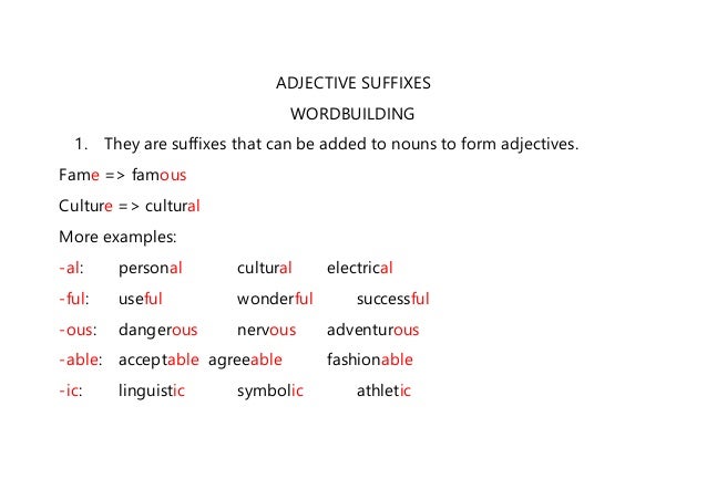 Adjective forming suffixes. Adjective suffixes. Adjective Noun примеры. Suffixes in English adjectives. Формы слова Fame.
