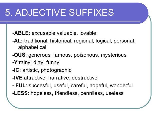 adjective suffixes adjective form of photograph
