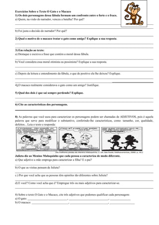 Adjetivo fabula o gato e o macaco | DOC